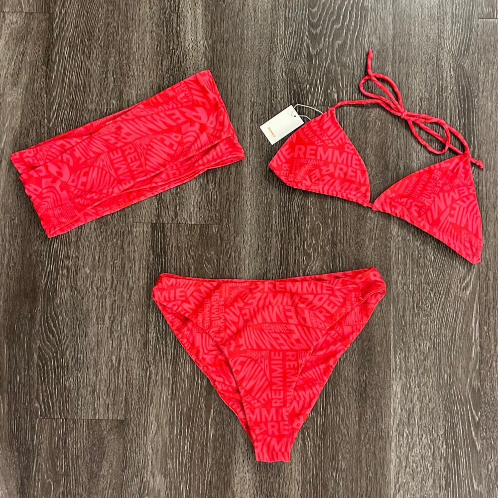 Remmie by Riley Bikini Set 2 Tops 1 Bottom XL / XXL Watermelon Pink